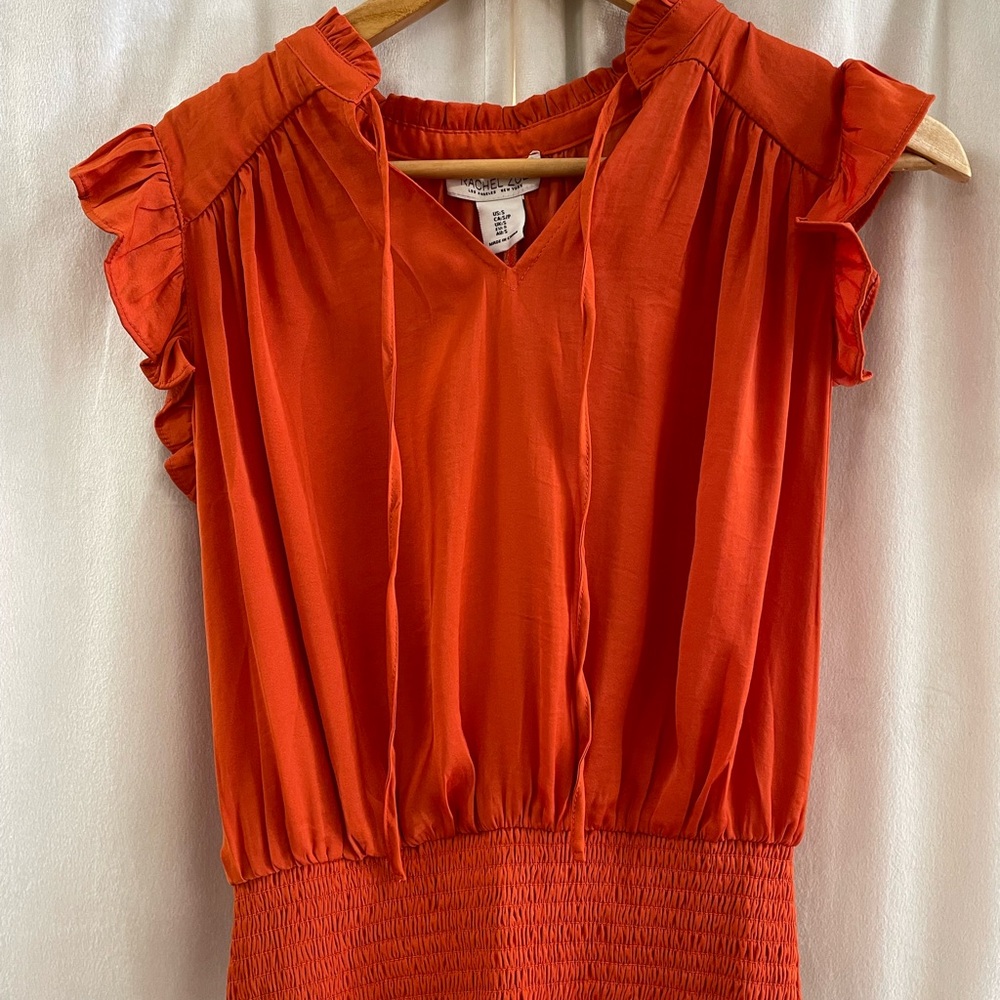 Rachel Zoe Red Ruffle Sleeve Smocked Waist Blouse